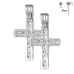 Pendientes de cruz latina de plata de ley de 23 mm (chapados en oro blanco o amarillo)