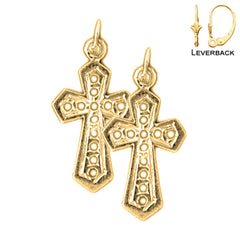 Sterling Silver 24mm Passion Cross Earrings (White or Yellow Gold Plated)