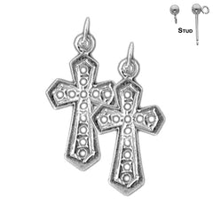 Sterling Silver 24mm Passion Cross Earrings (White or Yellow Gold Plated)