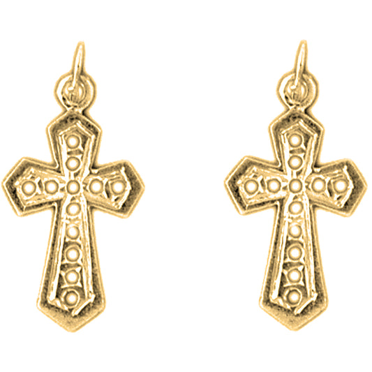 Yellow Gold-plated Silver 24mm Passion Cross Earrings