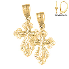Sterling Silver 25mm Budded Cross Earrings (White or Yellow Gold Plated)