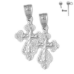 Pendientes de cruz con brotes de plata de ley de 25 mm (chapados en oro blanco o amarillo)