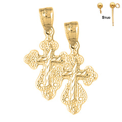 Sterling Silver 25mm Budded Cross Earrings (White or Yellow Gold Plated)