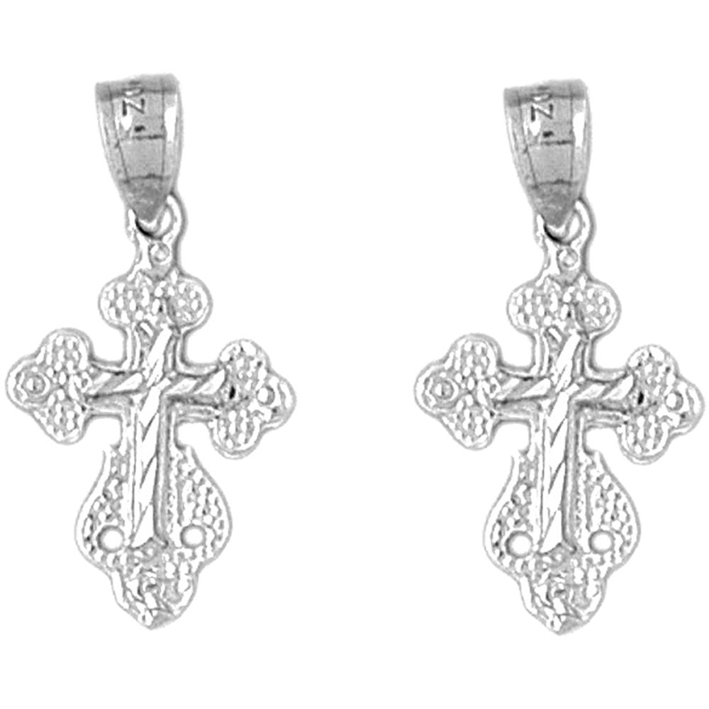 Sterling Silver 25mm Budded Cross Earrings