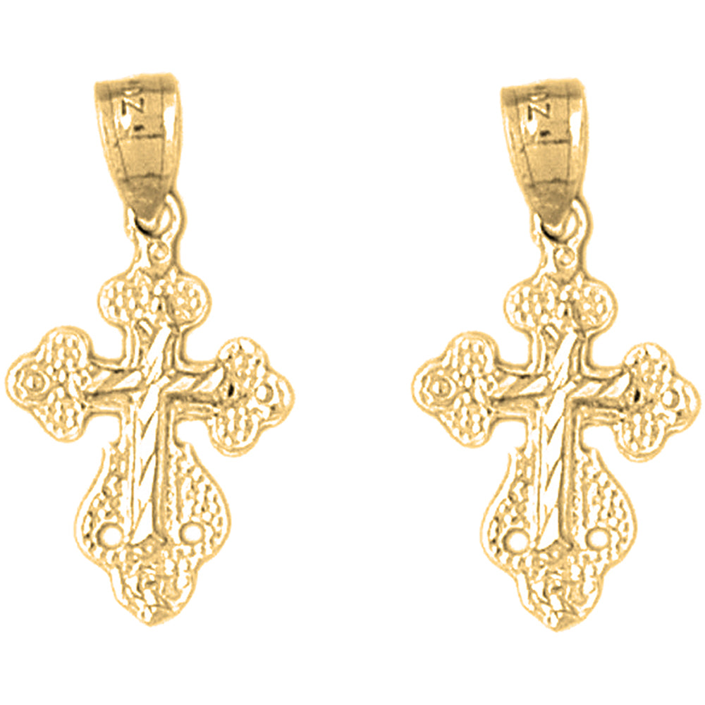 Yellow Gold-plated Silver 25mm Budded Cross Earrings