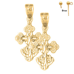 Sterling Silver 26mm Budded Cross Earrings (White or Yellow Gold Plated)