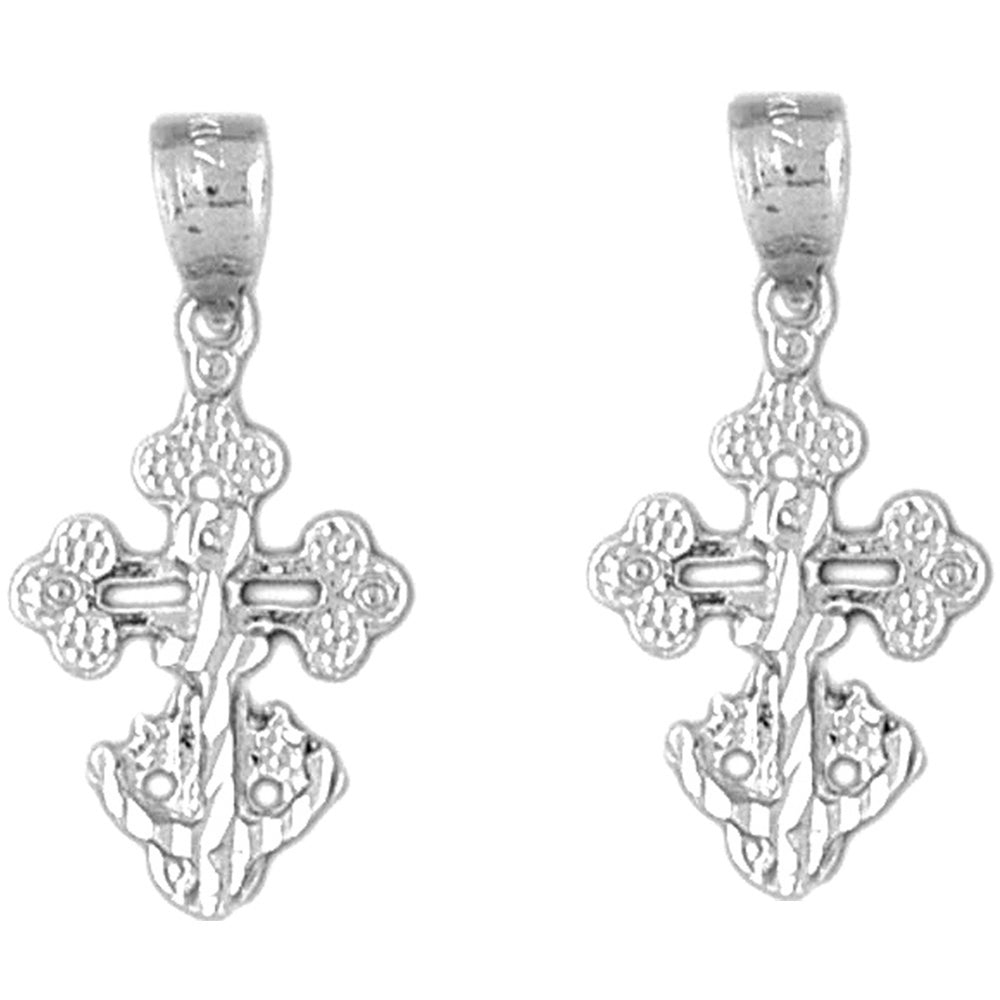 Sterling Silver 26mm Budded Cross Earrings