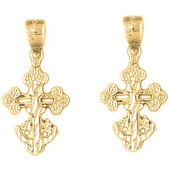 Yellow Gold-plated Silver 26mm Budded Cross Earrings