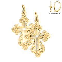 Sterling Silver 22mm Budded Cross Earrings (White or Yellow Gold Plated)