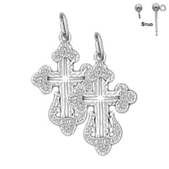 Sterling Silver 22mm Budded Cross Earrings (White or Yellow Gold Plated)