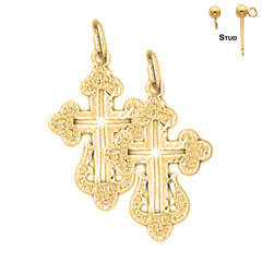 Sterling Silver 22mm Budded Cross Earrings (White or Yellow Gold Plated)