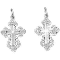 Sterling Silver 22mm Budded Cross Earrings