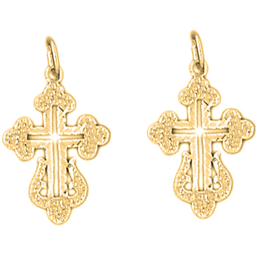 Yellow Gold-plated Silver 22mm Budded Cross Earrings