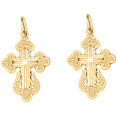 Yellow Gold-plated Silver 22mm Budded Cross Earrings