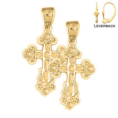 Sterling Silver 28mm Budded Cross Earrings (White or Yellow Gold Plated)