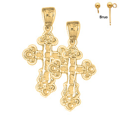 Sterling Silver 28mm Budded Cross Earrings (White or Yellow Gold Plated)