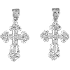 Sterling Silver 28mm Budded Cross Earrings