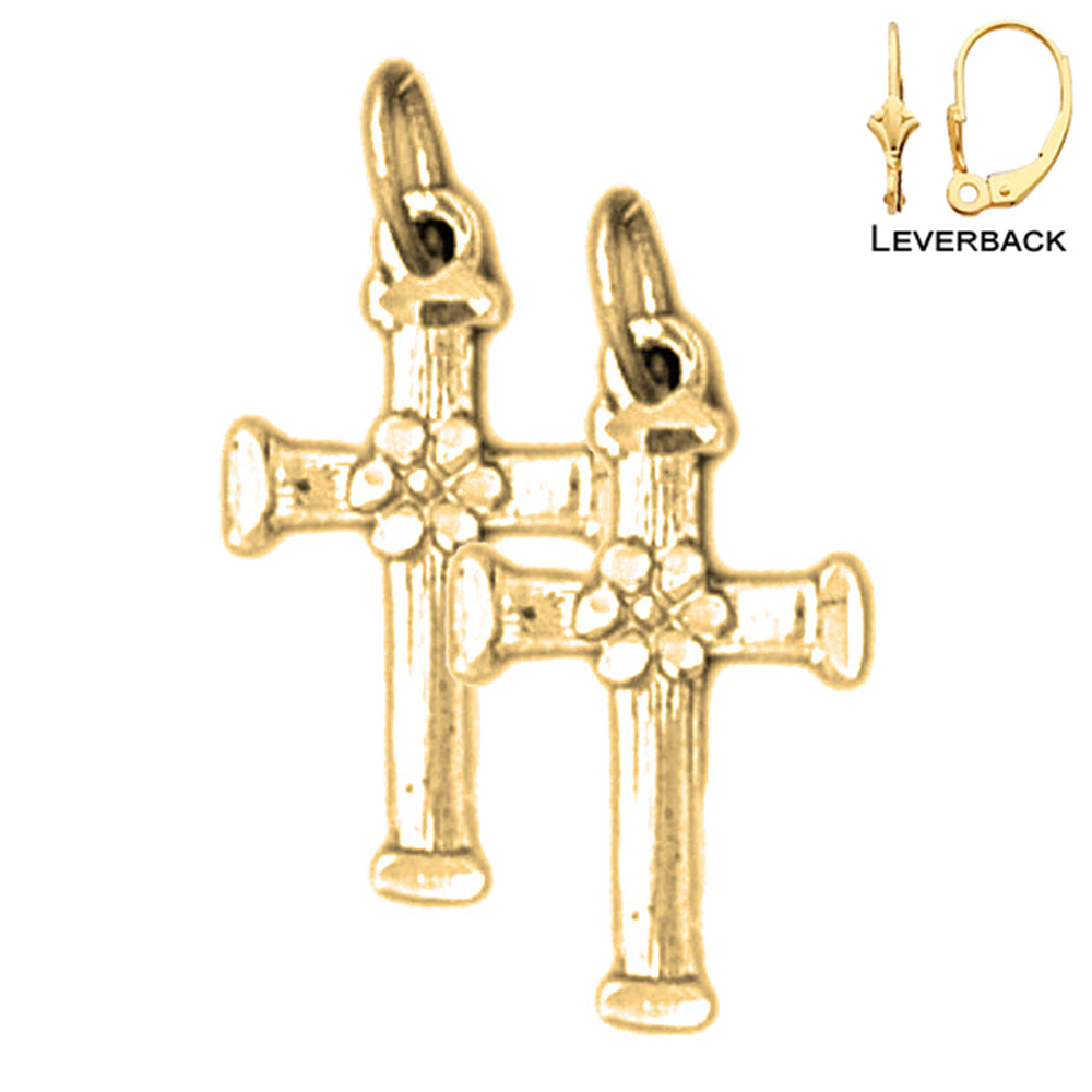 14K or 18K Gold Floral Cross Earrings