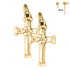 14K or 18K Gold Floral Cross Earrings