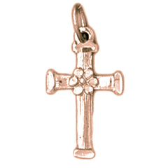 14K or 18K Gold Floral Cross Pendant