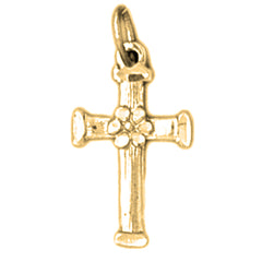 14K or 18K Gold Floral Cross Pendant