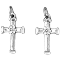 Sterling Silver 20mm Floral Cross Earrings