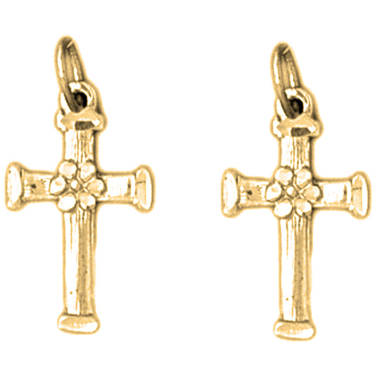 14K or 18K Gold 20mm Floral Cross Earrings