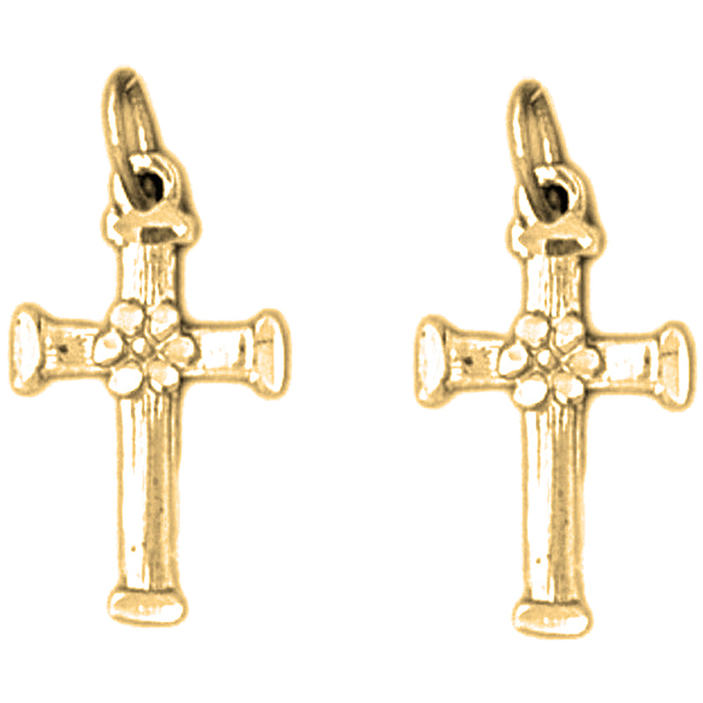 Yellow Gold-plated Silver 20mm Floral Cross Earrings