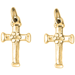Yellow Gold-plated Silver 20mm Floral Cross Earrings