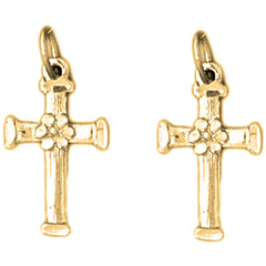 14K or 18K Gold 20mm Floral Cross Earrings