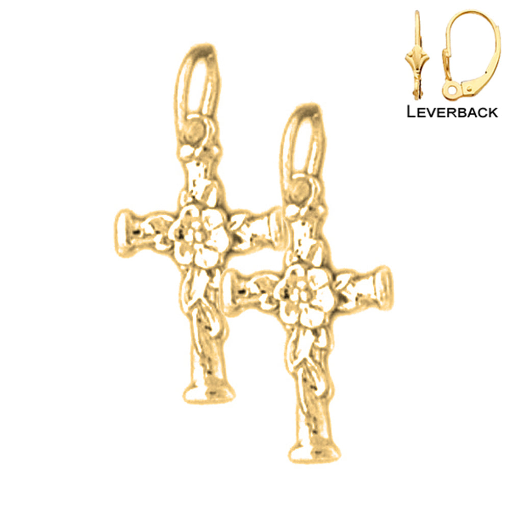 14K or 18K Gold Floral Cross Earrings