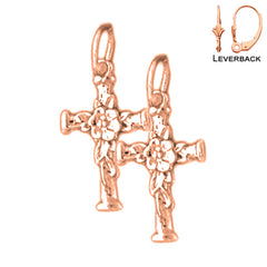 14K oder 18K Gold Florale Kreuz Ohrringe