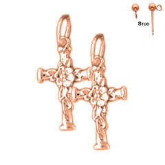 14K or 18K Gold Floral Cross Earrings