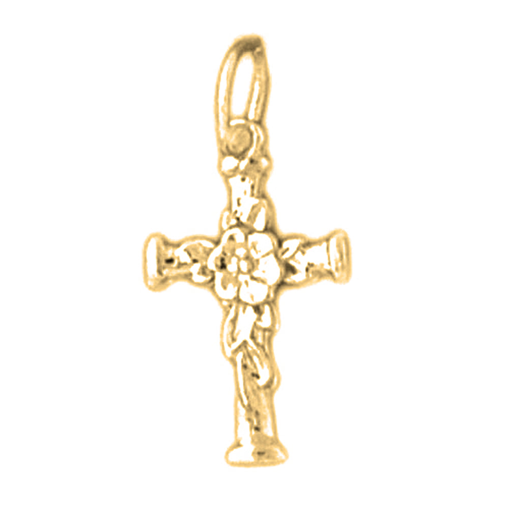 14K or 18K Gold Floral Cross Pendant