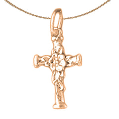 14K or 18K Gold Floral Cross Pendant