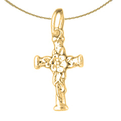 14K or 18K Gold Floral Cross Pendant