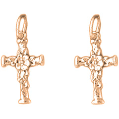 14K or 18K Gold 19mm Floral Cross Earrings