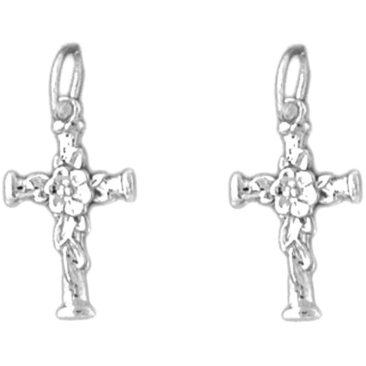 Sterling Silver 19mm Floral Cross Earrings