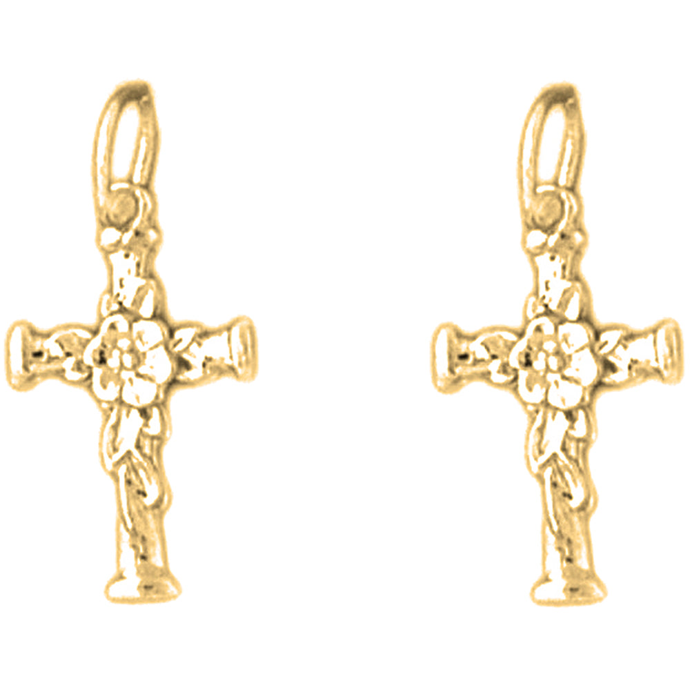 14K or 18K Gold 19mm Floral Cross Earrings