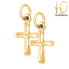 Sterling Silver 18mm Latin Cross Earrings (White or Yellow Gold Plated)