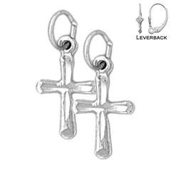 Sterling Silver 18mm Latin Cross Earrings (White or Yellow Gold Plated)