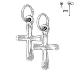 Pendientes de cruz latina de plata de ley de 18 mm (chapados en oro blanco o amarillo)