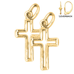 Sterling Silver 19mm Latin Cross Earrings (White or Yellow Gold Plated)