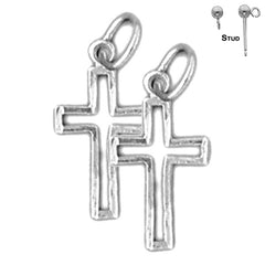 Sterling Silver 19mm Latin Cross Earrings (White or Yellow Gold Plated)