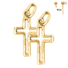 Sterling Silver 19mm Latin Cross Earrings (White or Yellow Gold Plated)