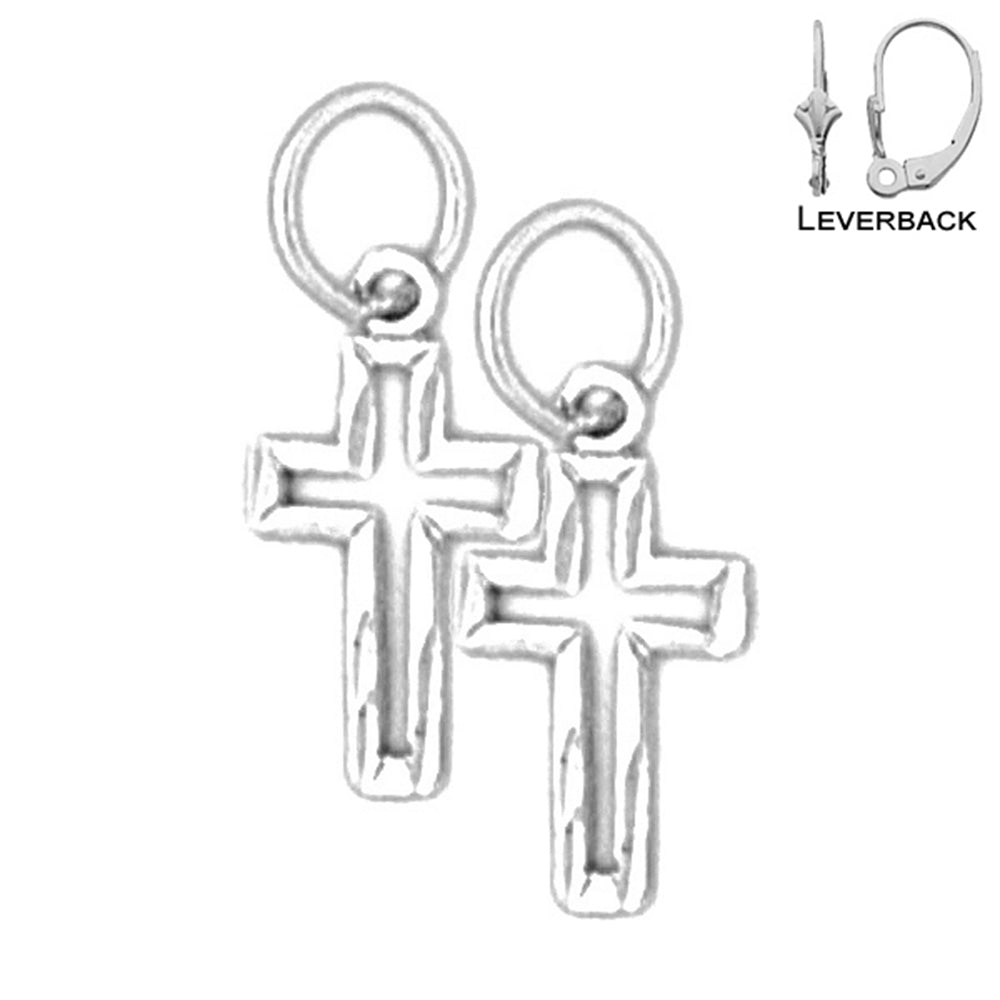 Sterling Silver 17mm Latin Cross Earrings (White or Yellow Gold Plated)