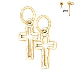 Sterling Silver 17mm Latin Cross Earrings (White or Yellow Gold Plated)