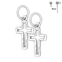 Sterling Silver 17mm Latin Cross Earrings (White or Yellow Gold Plated)