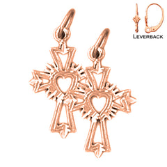 14K oder 18K Gold Ohrringe mit Glory Cross-Herz