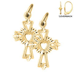Pendientes de plata de ley con forma de corazón y cruz de gloria de 22 mm (chapados en oro blanco o amarillo)